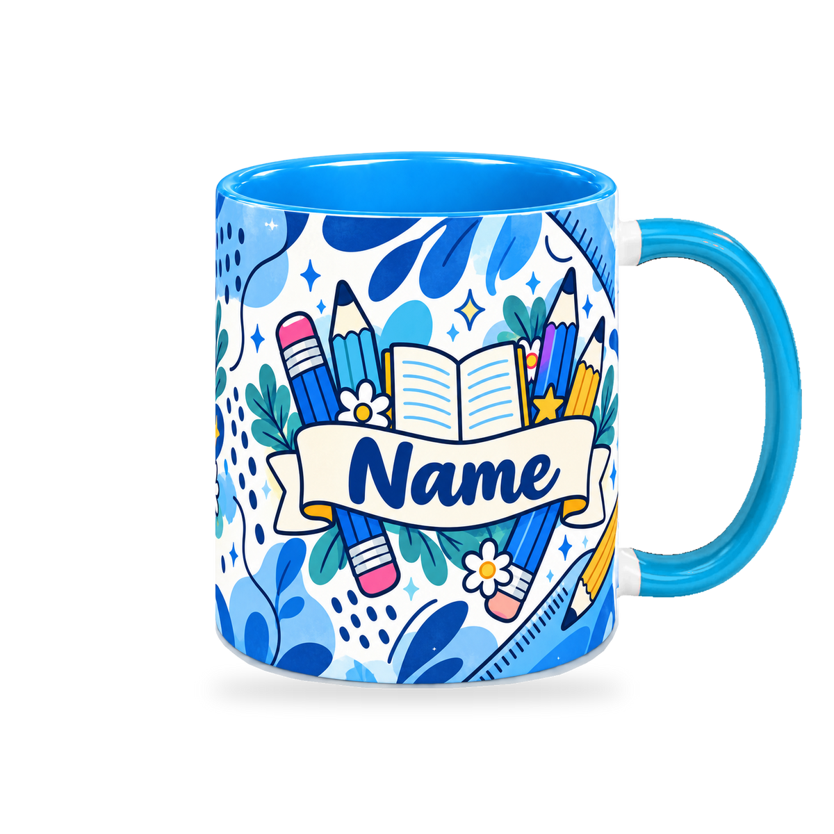 Blue Pencil Blueprint Teacher Mug – 320ml — right view on a transparent background