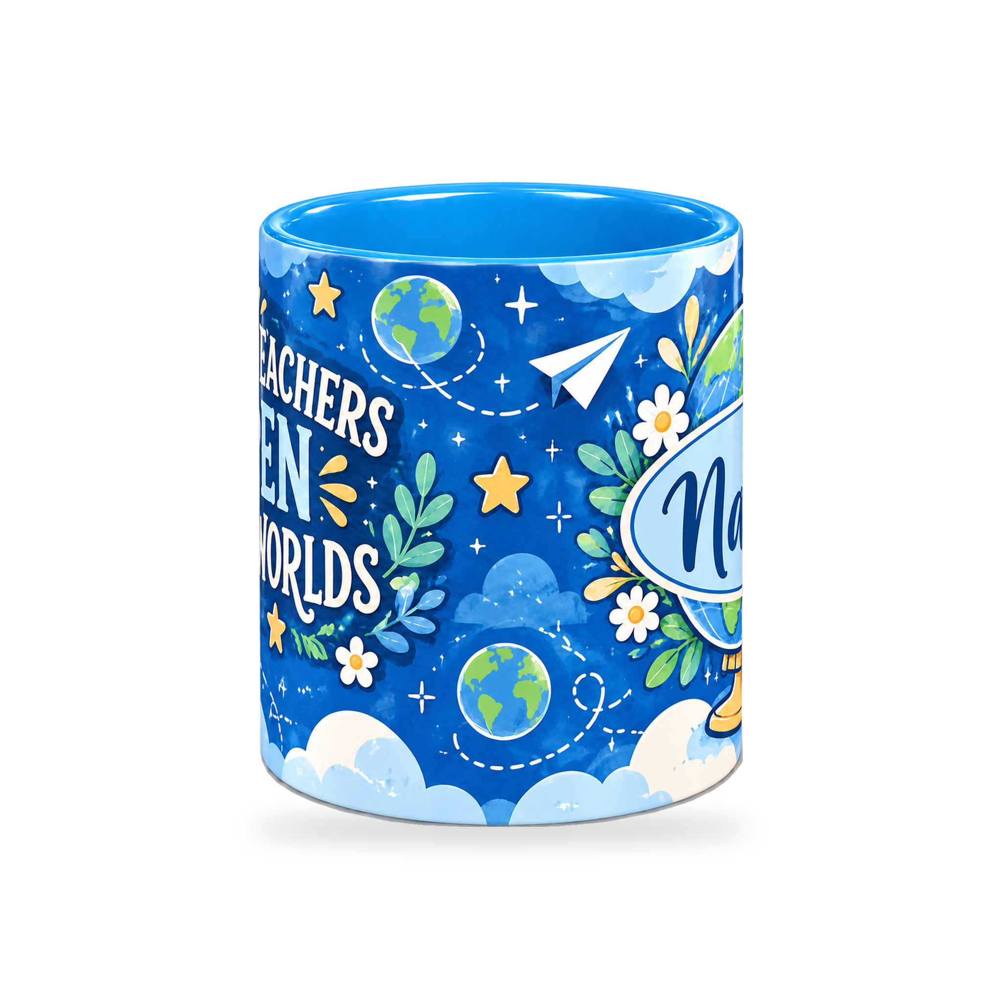 Blue Sky Explorer Teacher Mug – 320ml — center view on a transparent background