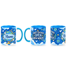 Blue Sky Explorer Teacher Mug – 320ml — right, left and centre views together on a transparent background