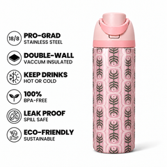 Blush Botanica Free Sip Bottle 720ML with Pink-Pink lid - insulated stainless steel features