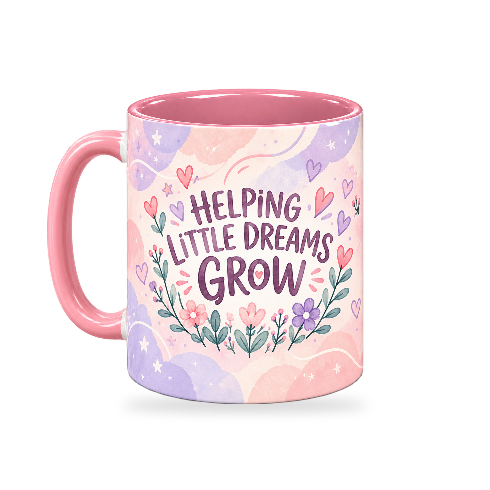 Blush Rainbow Promise Teacher Mug – 320ml — left view on a transparent background