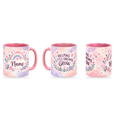 Blush Rainbow Promise Teacher Mug – 320ml — right, left and centre views together on a transparent background
