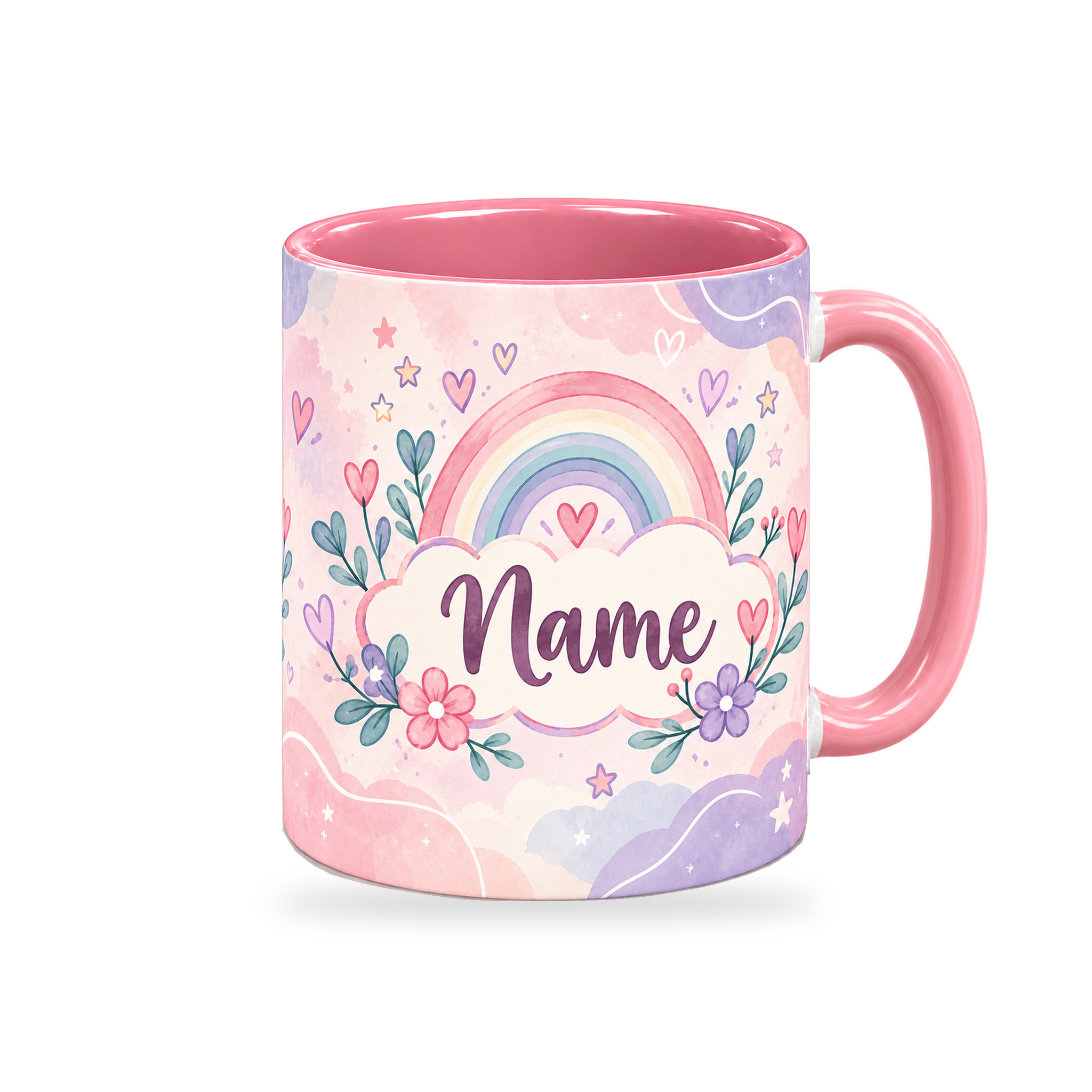 Blush Rainbow Promise Teacher Mug – 320ml — right view on a transparent background