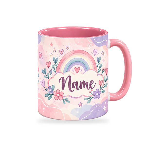 Blush Rainbow Promise Teacher Mug – 320ml — right view on a transparent background