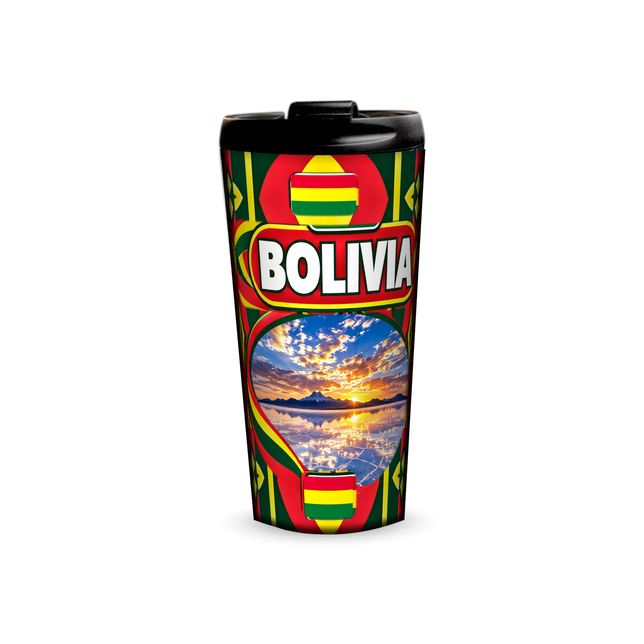 Bolivia 480ml tumbler front view with country design