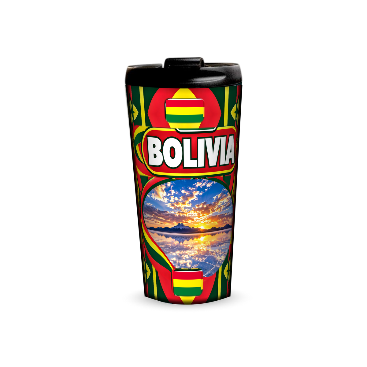 Bolivia 480ml tumbler front view with country design