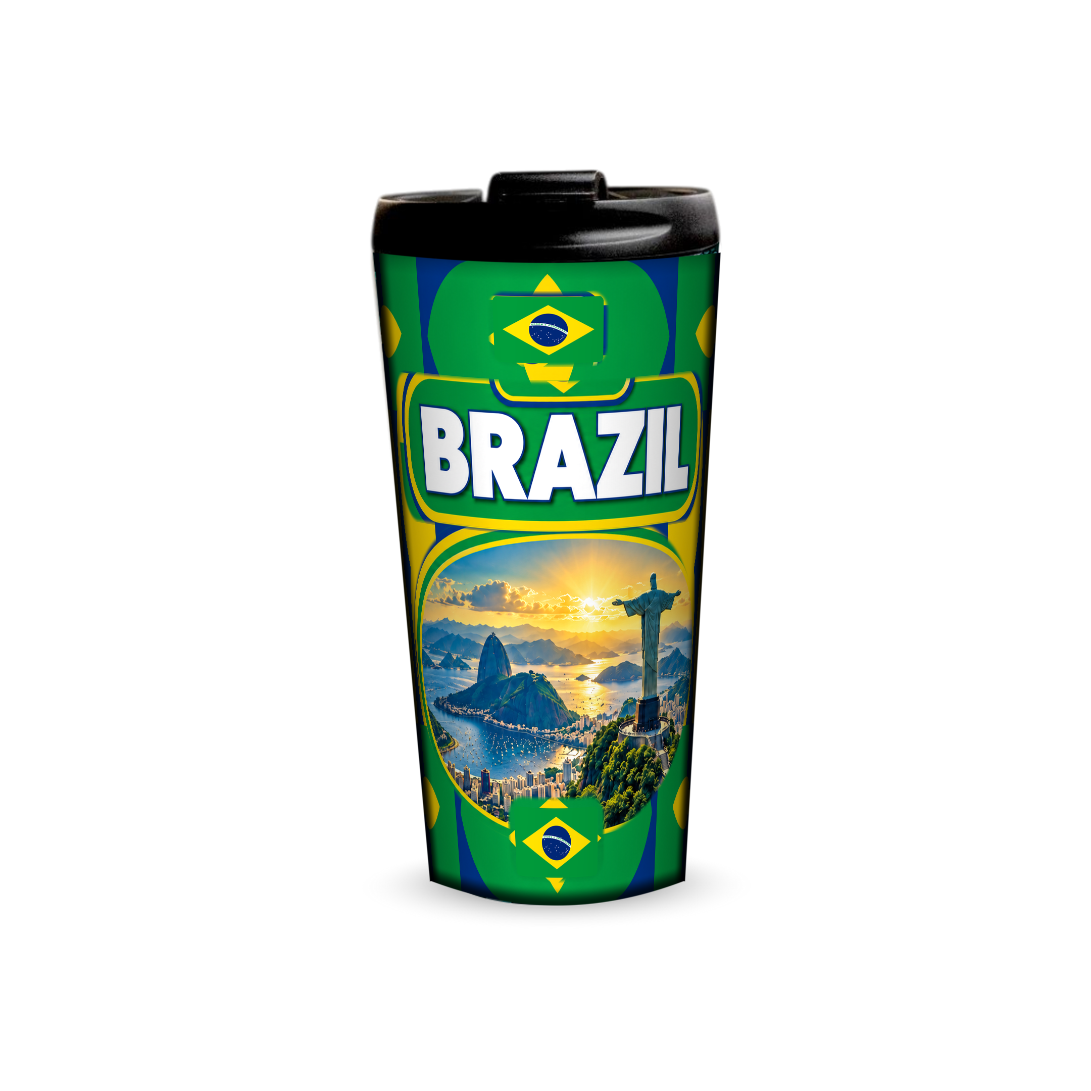 Brazil 480ml tumbler front view with country design