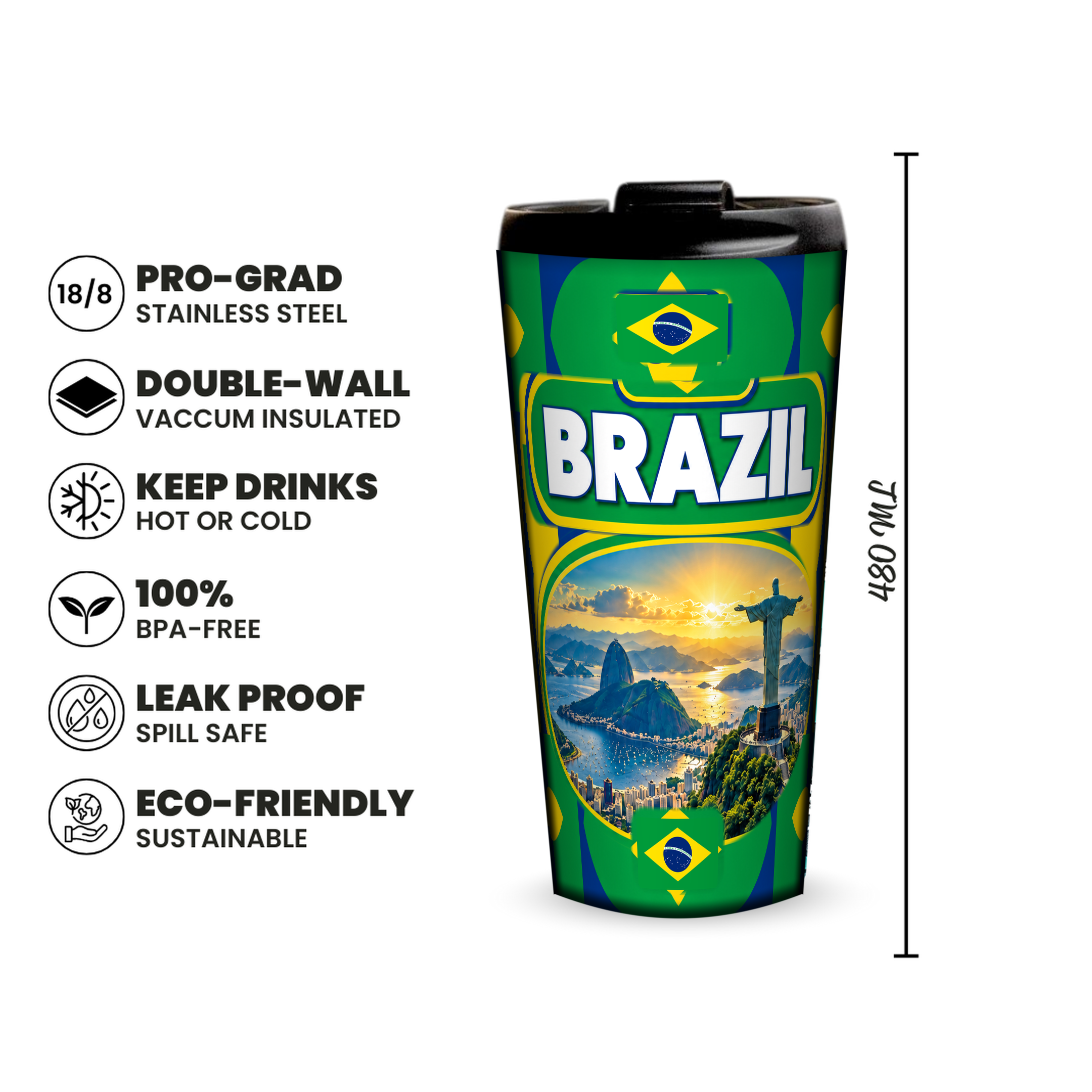 Brazil 480ml insulated tumbler features and size