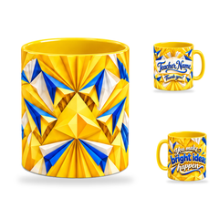 Bright Ideas Mug – 320ml, Yellow ceramic mug, centre-pattern of the Teacher’s Day artwork