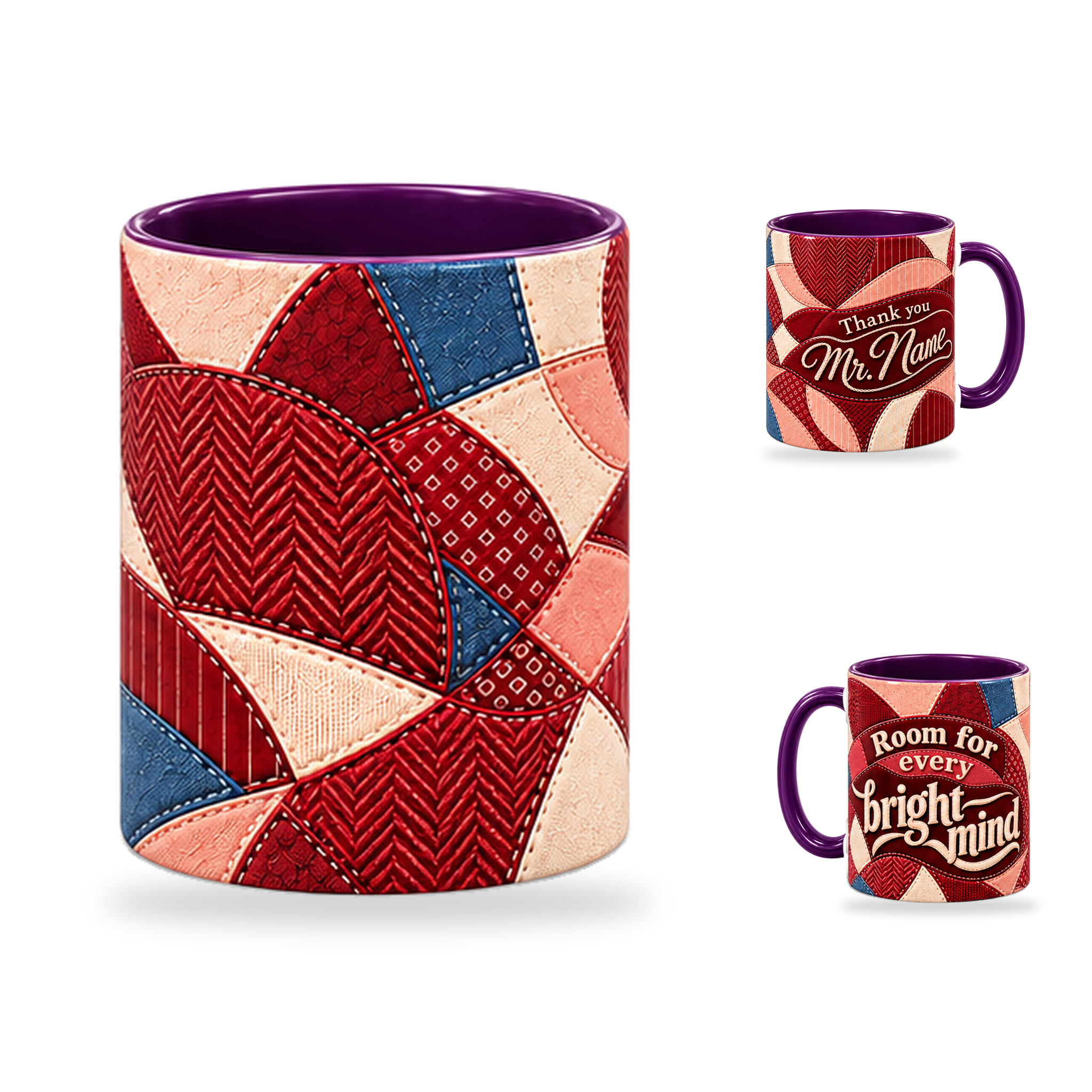 Bright Minds Mug – 320ml, Purple ceramic mug, centre-pattern of the Teacher’s Day artwork