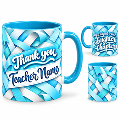 Brighter Chapter Mug – 320ml, light blue ceramic mug, views of the full-wrap Teacher’s Day design