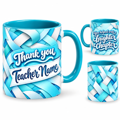 Brighter Chapter Mug – 320ml, teal ceramic mug, views of the full-wrap Teacher’s Day design