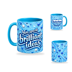 Brilliant Ideas Mug – 320ml, Light Blue ceramic mug, opposite-side of the Teacher’s Day artwork