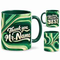 Bring Out Best Mug – 320ml, dark green ceramic mug, views of the full-wrap Teacher’s Day design