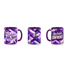 Building Confidence Mug – 320ml, Purple ceramic mug, three-angle overview of the Teacher’s Day artwork