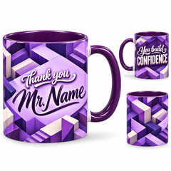 Building Confidence Mug – 320ml, purple ceramic mug, views of the full-wrap Teacher’s Day design