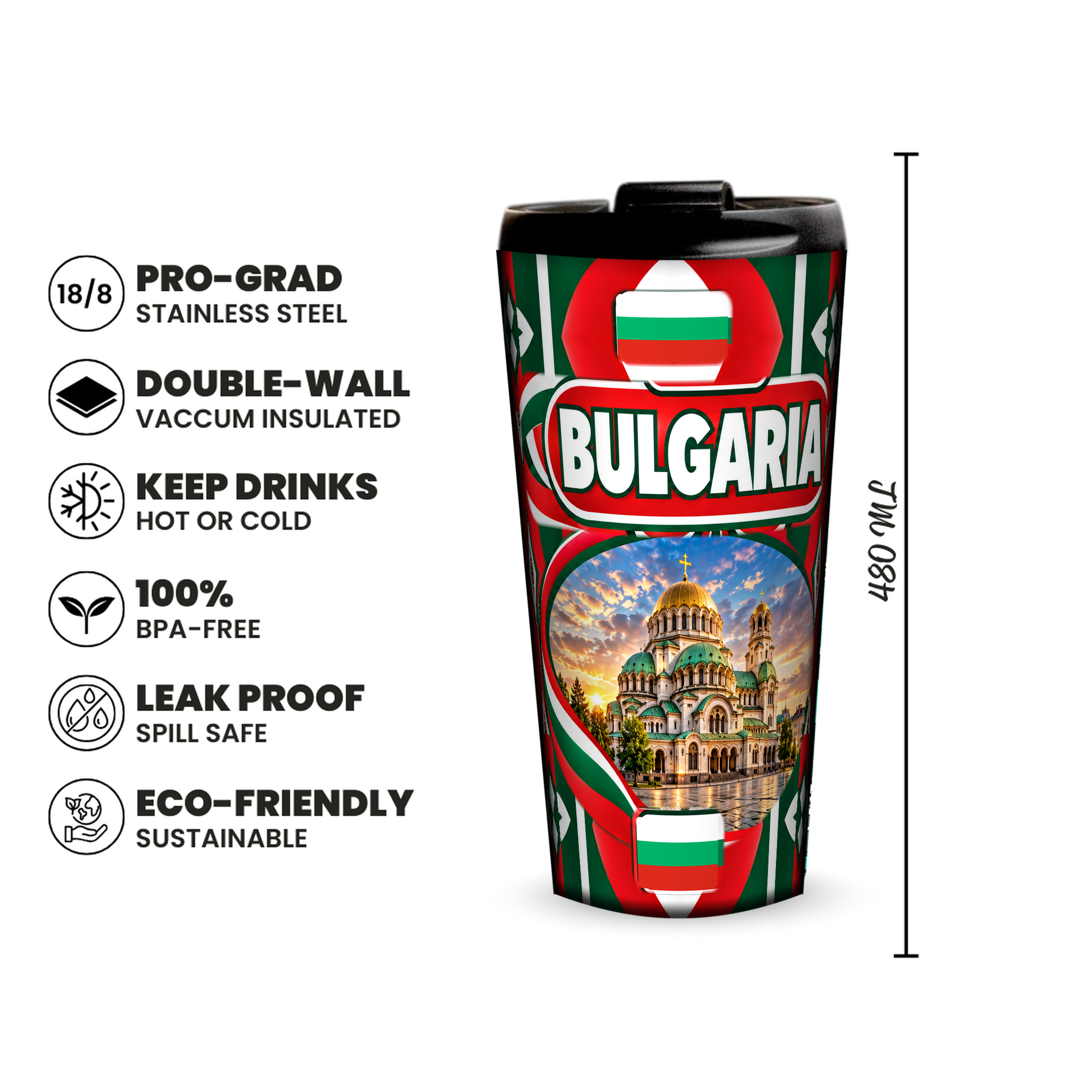 Bulgaria 480ml insulated tumbler features and size