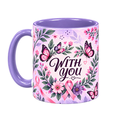 Butterfly Hope Pinktober Mug – Light Purple, 320ml, left handle view