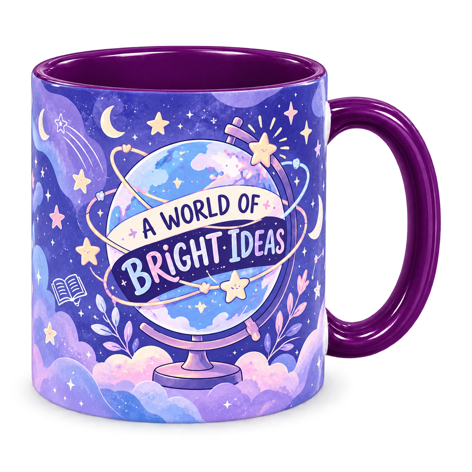 Celestial Classroom Teacher Mug, purple – handle on the right, A WORLD OF BRIGHT IDEAS