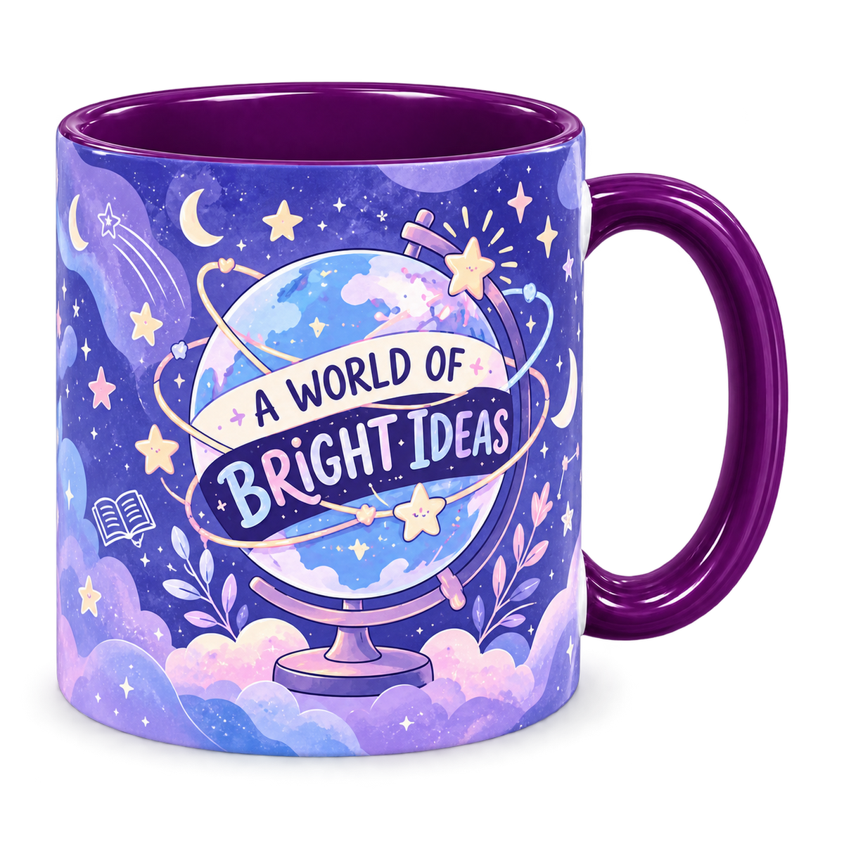 Celestial Classroom Teacher Mug, purple – handle on the right, A WORLD OF BRIGHT IDEAS