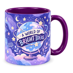 Celestial Classroom Teacher Mug, purple – handle on the right, A WORLD OF BRIGHT IDEAS