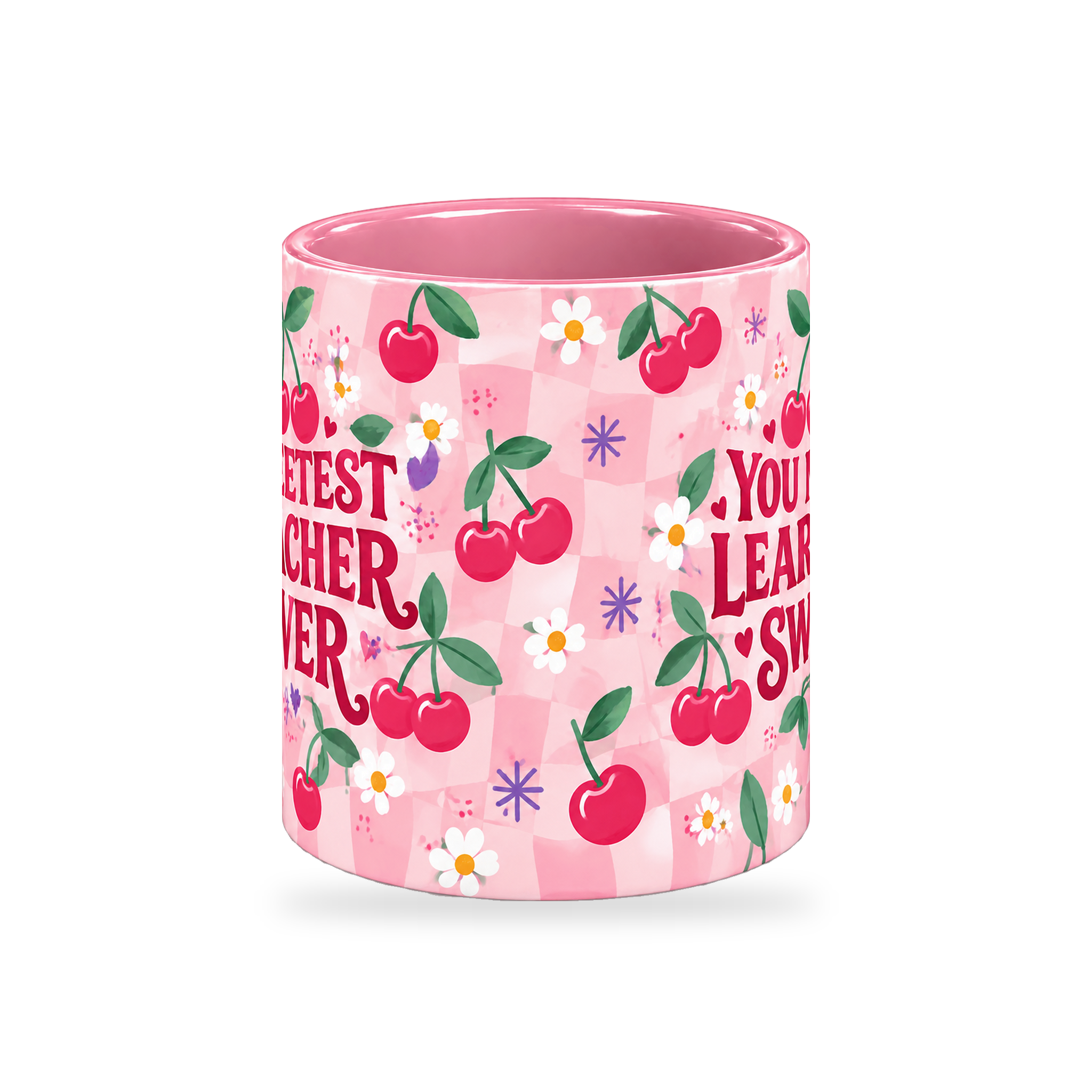 Cherry Sweet Teacher Mug – 320ml — center view on a transparent background