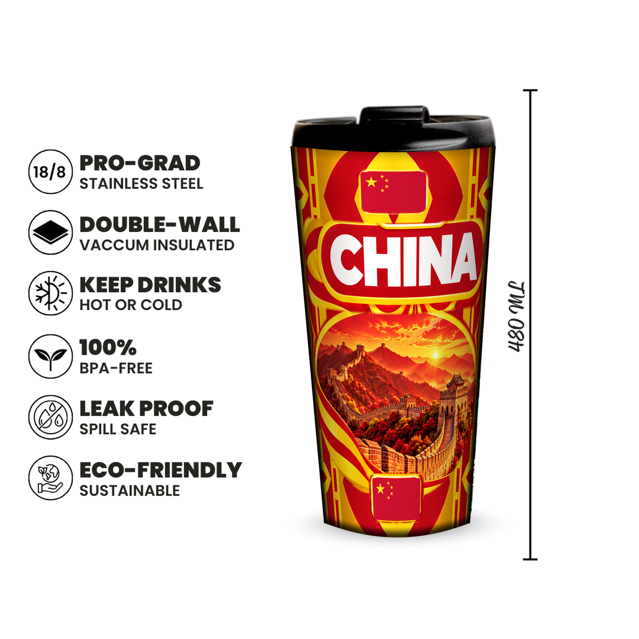 China 480ml insulated tumbler features and size