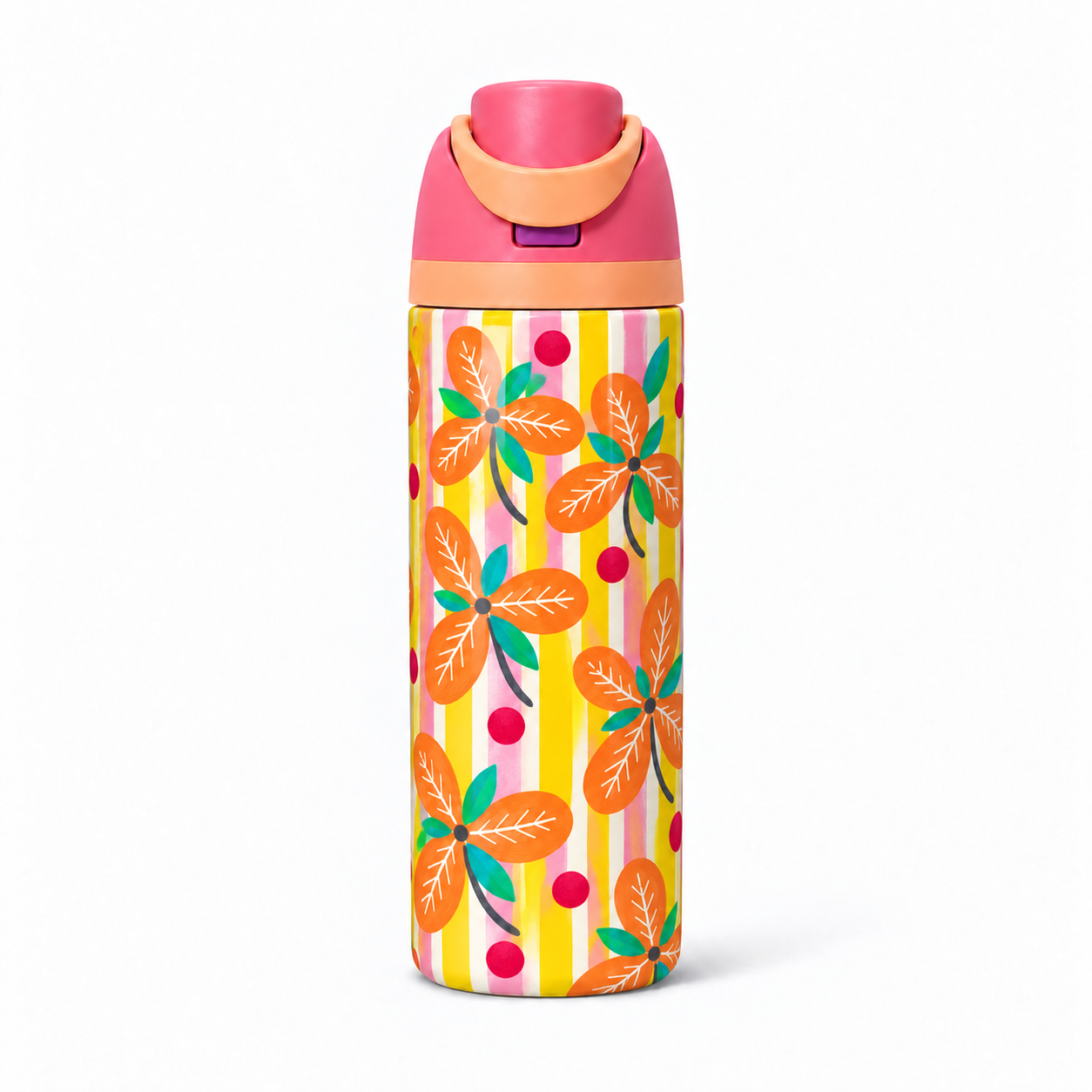 Citrus Bloom Free Sip Bottle 720ML with Pink-Orange lid - full wrap bottle