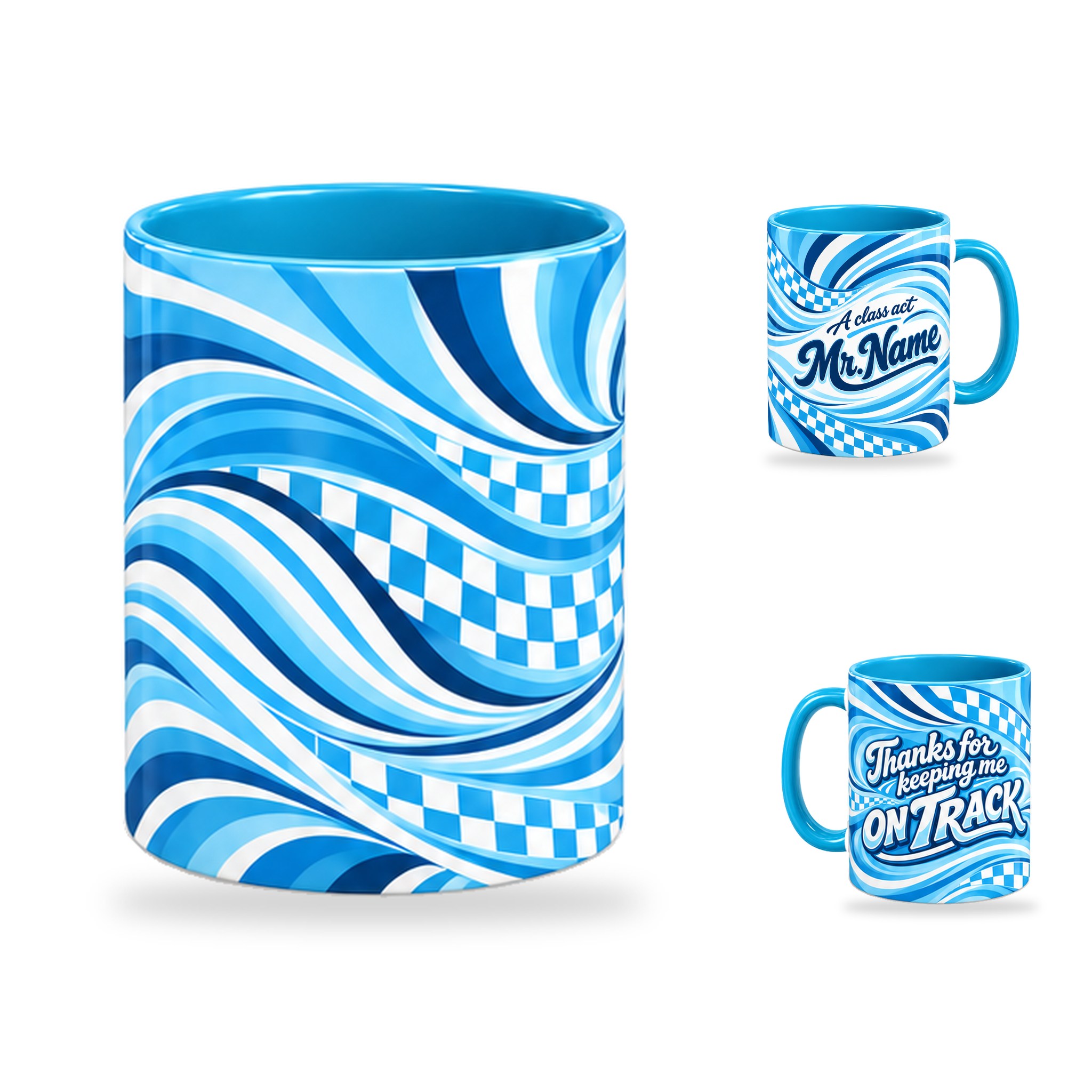 Class Act Mug – 320ml, Light Blue ceramic mug, centre-pattern of the Teacher’s Day artwork