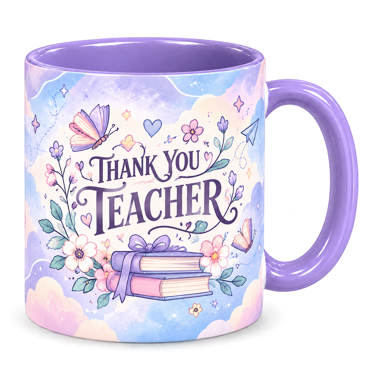 Clouds of Possibility Teacher Mug, light purple – handle on the right, THANK YOU TEACHER