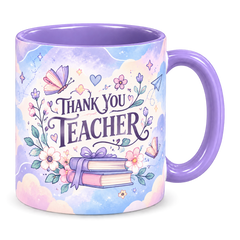 Clouds of Possibility Teacher Mug, light purple – handle on the right, THANK YOU TEACHER