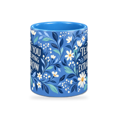 Cobalt Floral Thanks Teacher Mug – 320ml — center view on a transparent background