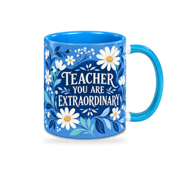 Cobalt Floral Thanks Teacher Mug – 320ml — right view on a transparent background