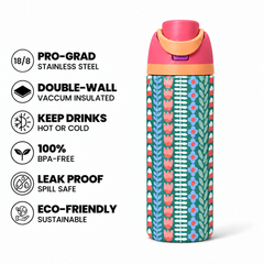 Coral Tulip Free Sip Bottle 720ML with Pink-Orange lid - insulated stainless steel features