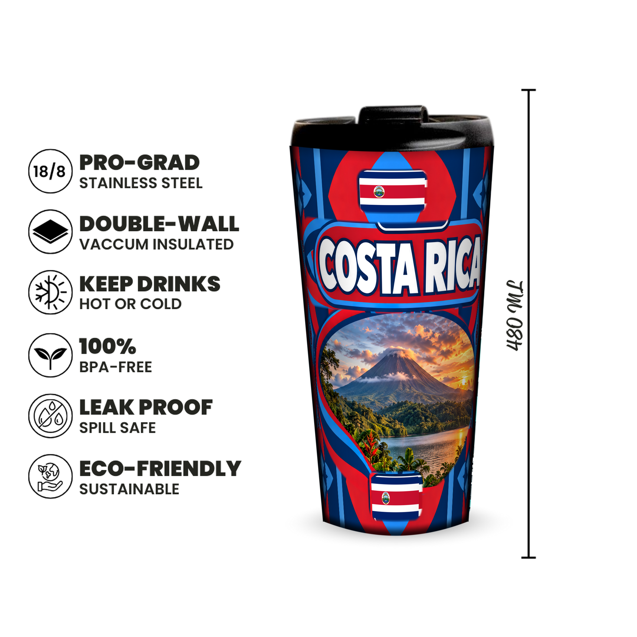 Costa Rica 480ml insulated tumbler features and size