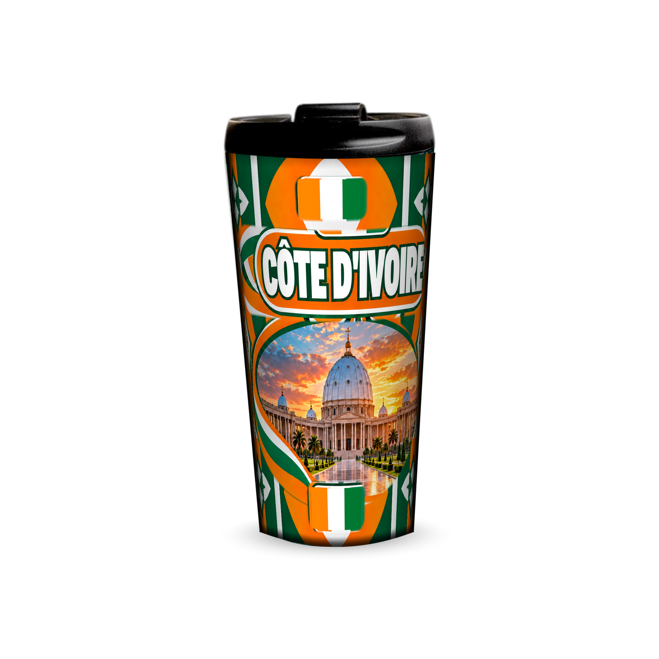 Côte d’Ivoire 480ml tumbler front view with country design