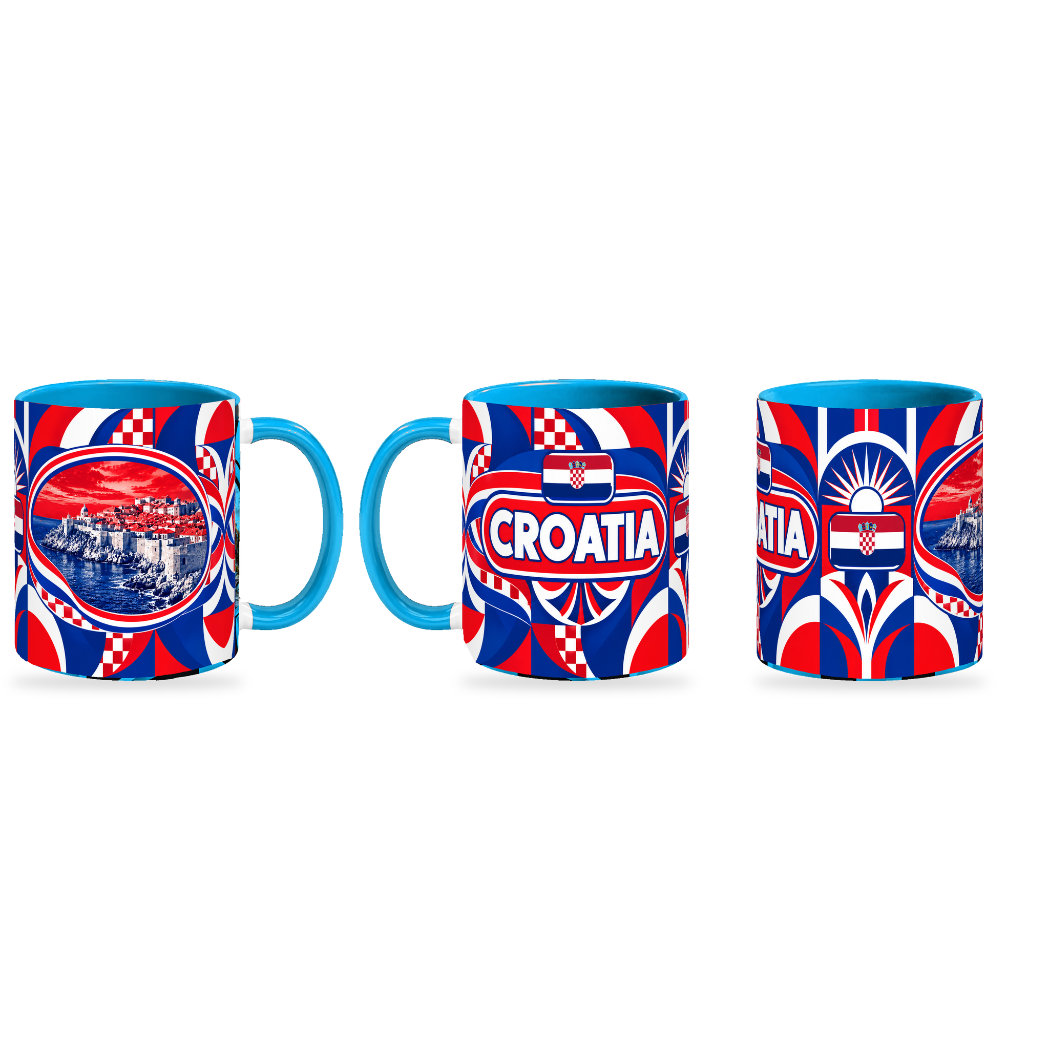 Croatia Mug – 320ml — three matching angles together on white with a soft shadow