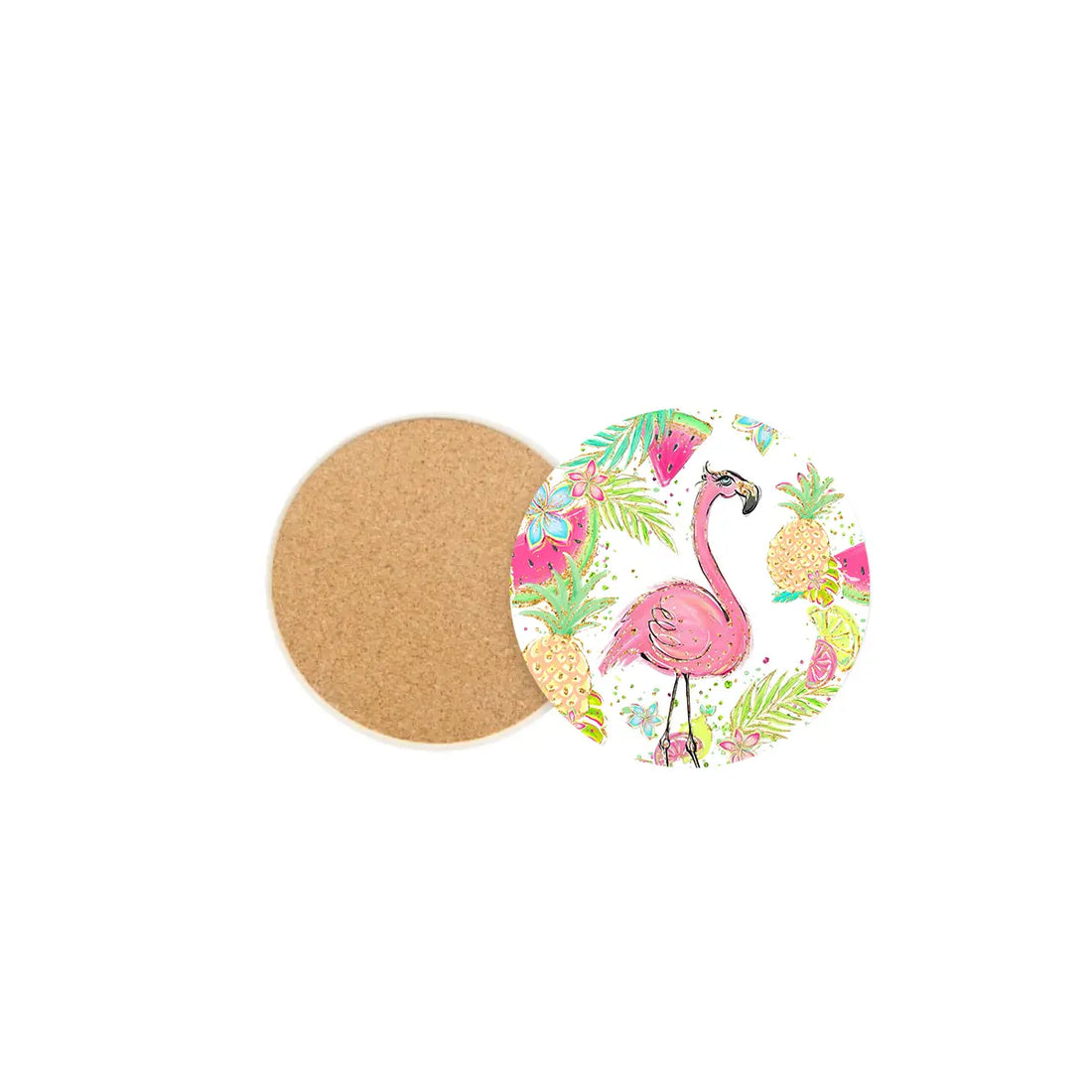Flamingo Splash Ceramic Round Coaster Fann Bliss