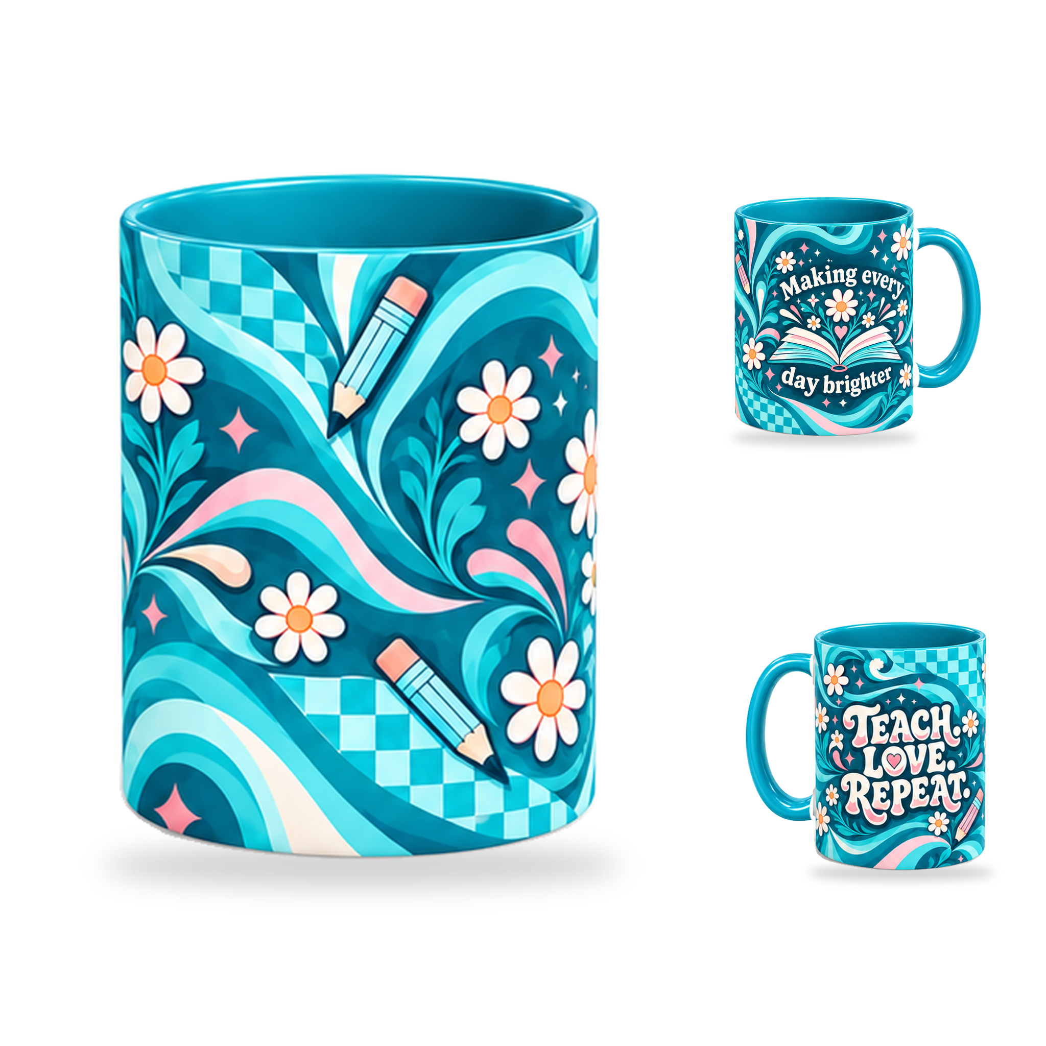 Daily Inspiration Mug – 320ml, Teal ceramic mug, centre-pattern of the Teacher’s Day artwork