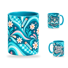 Daily Inspiration Mug – 320ml, Teal ceramic mug, centre-pattern of the Teacher’s Day artwork