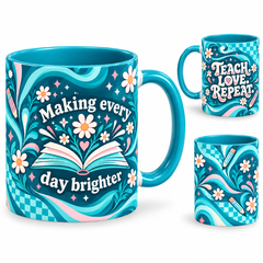 Daily Inspiration Mug – 320ml, teal ceramic mug, views of the full-wrap Teacher’s Day design