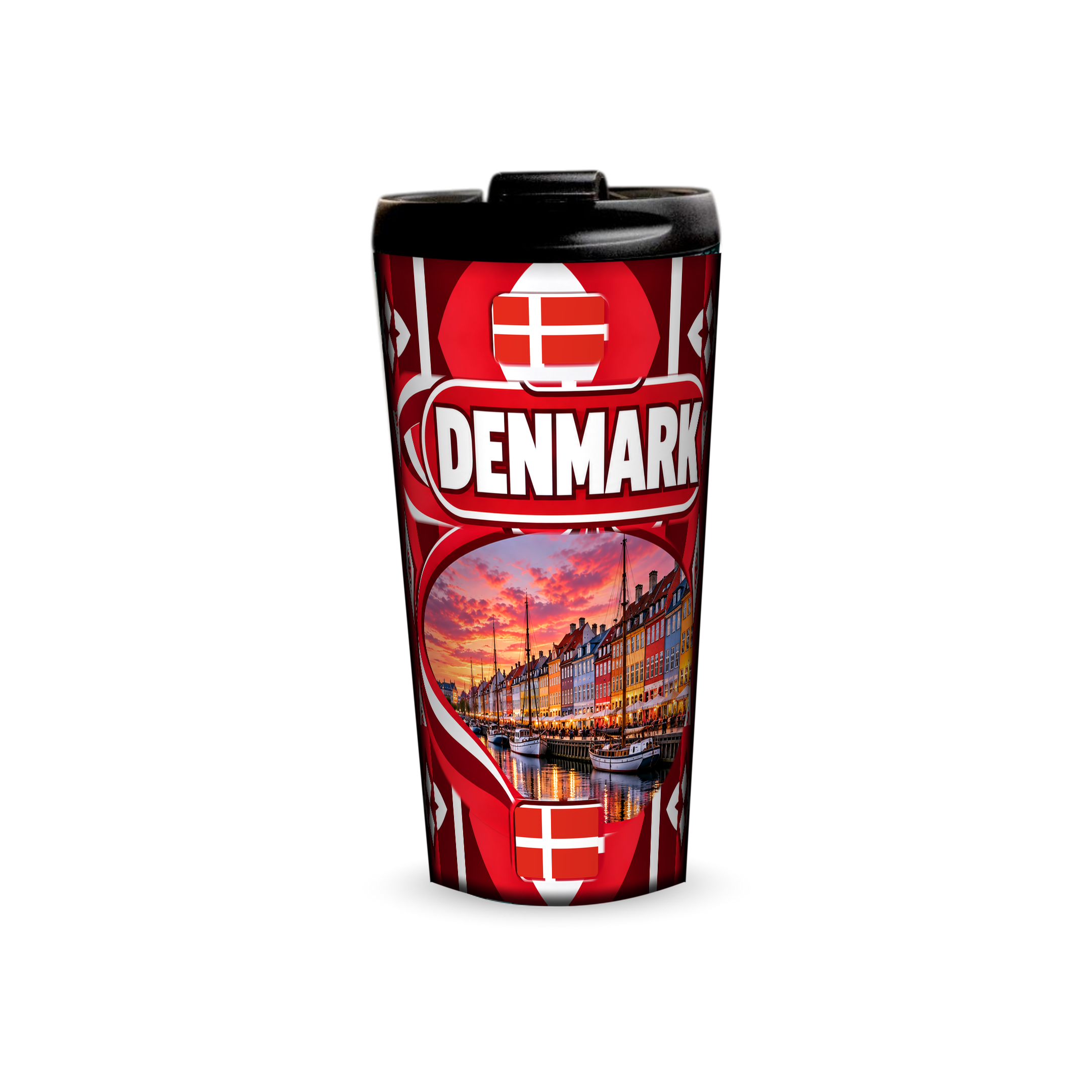 Denmark 480ml tumbler front view with country design