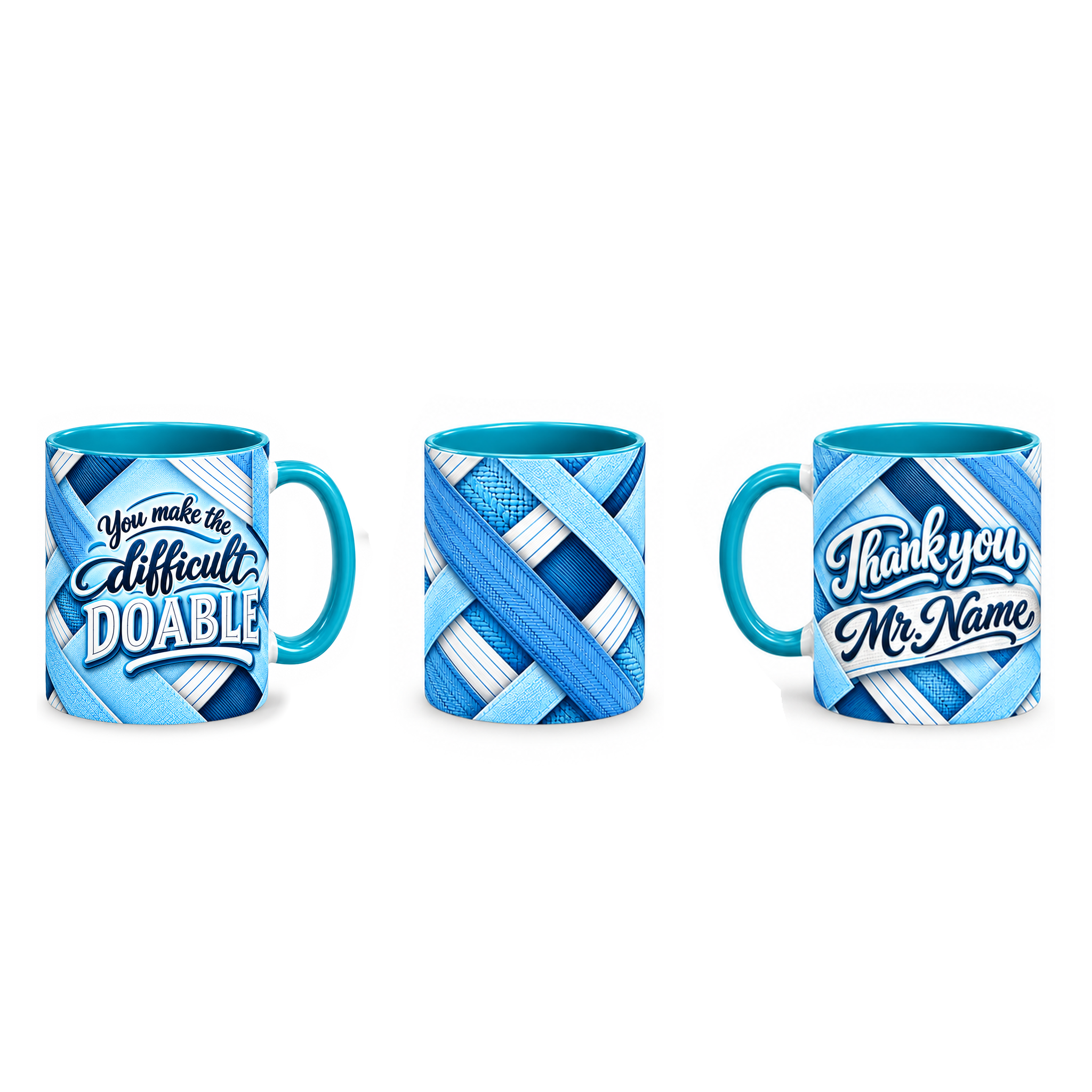 Difference Maker Mug – 320ml, Teal ceramic mug, three-angle overview