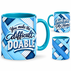 Difference Maker Mug – 320ml, teal ceramic mug, views of the full-wrap Teacher’s Day design