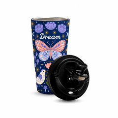 Dream 480ml Tumbler with open stainless steel rim and detached black lid