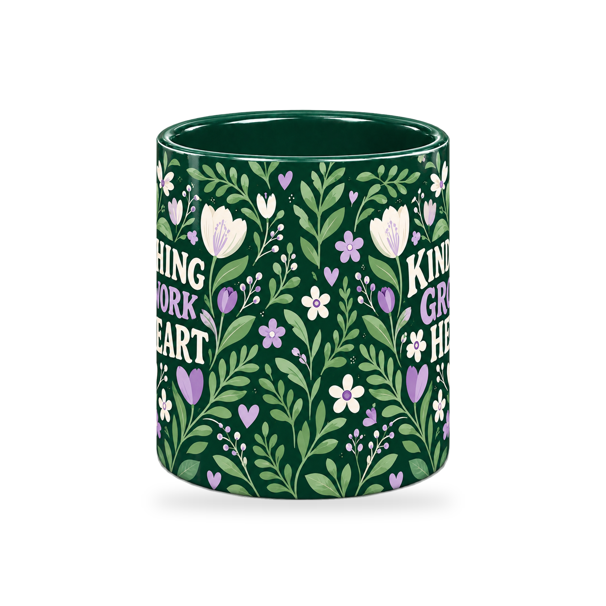 Emerald Folk Tulips Teacher Mug – 320ml — center view on a transparent background