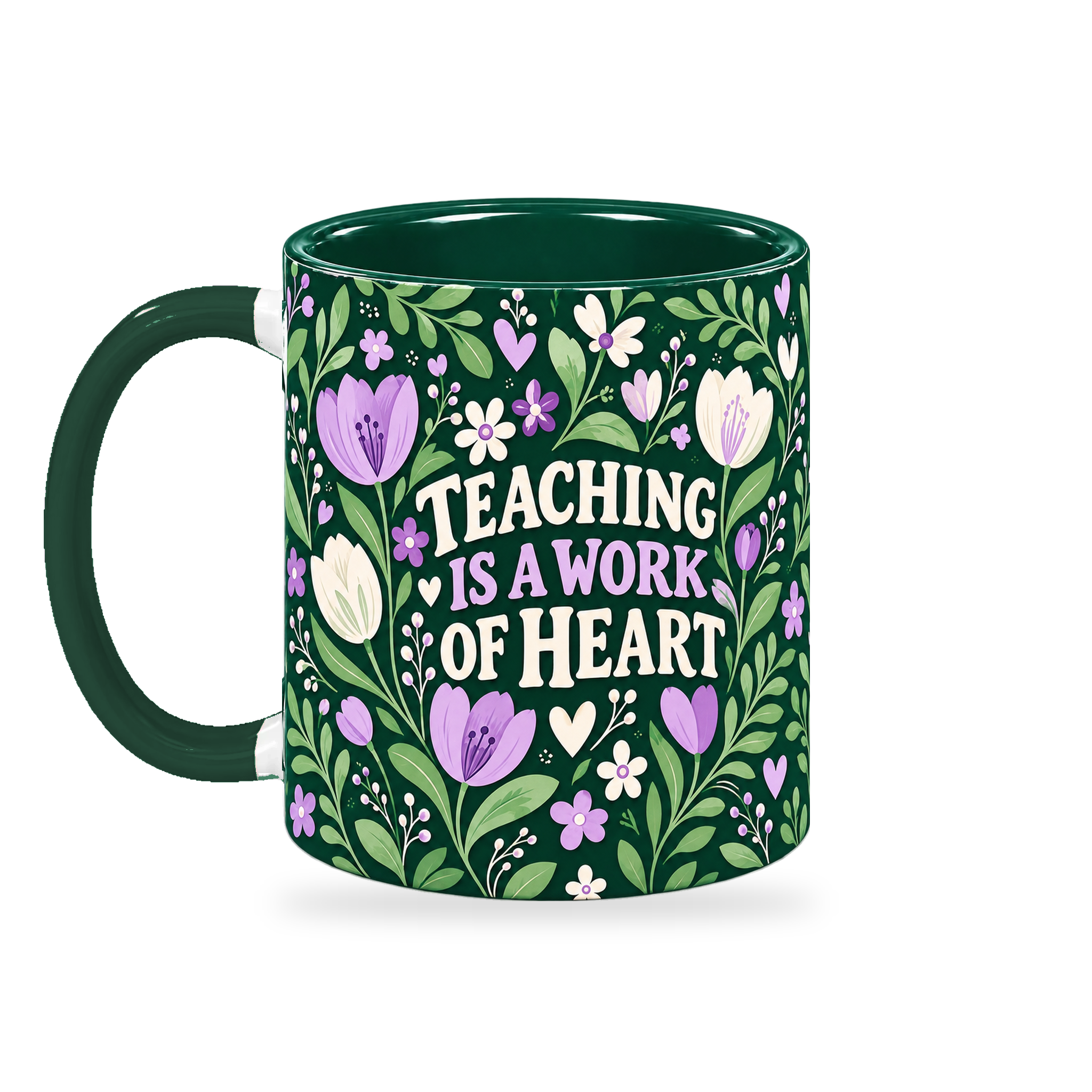 Emerald Folk Tulips Teacher Mug – 320ml — left view on a transparent background