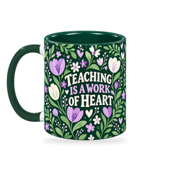 Emerald Folk Tulips Teacher Mug – 320ml — left view on a transparent background
