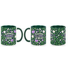 Emerald Folk Tulips Teacher Mug – 320ml — right, left and centre views together on a transparent background