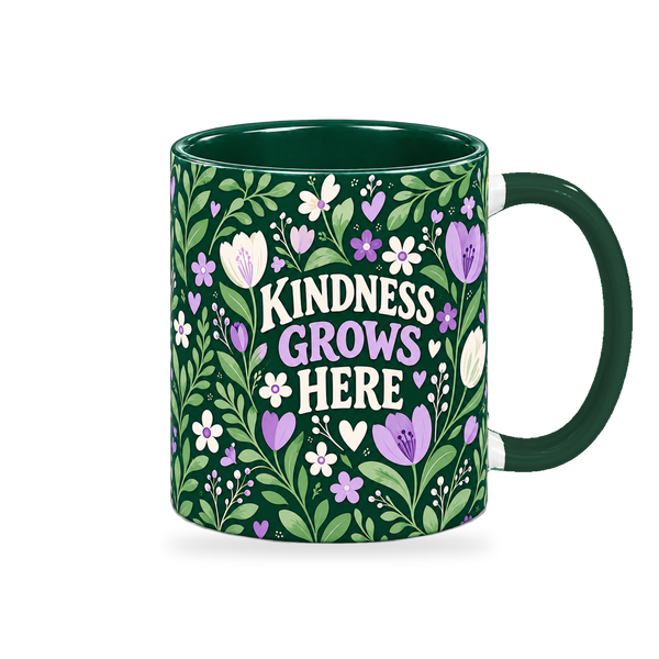Emerald Folk Tulips Teacher Mug – 320ml, right view on a transparent background